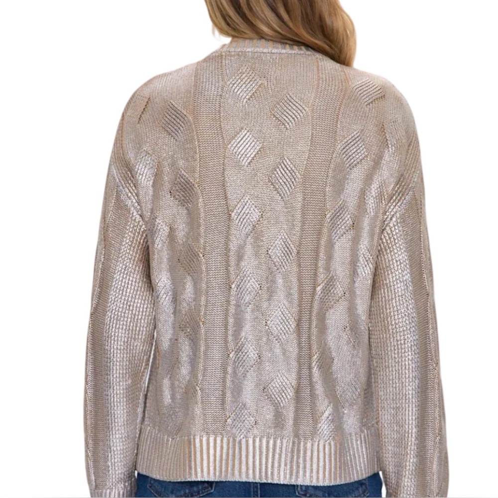 Pistola Everly Metallic Gold Foil Cable Knit Sweater Crewneck Size S - Picture 8 of 10